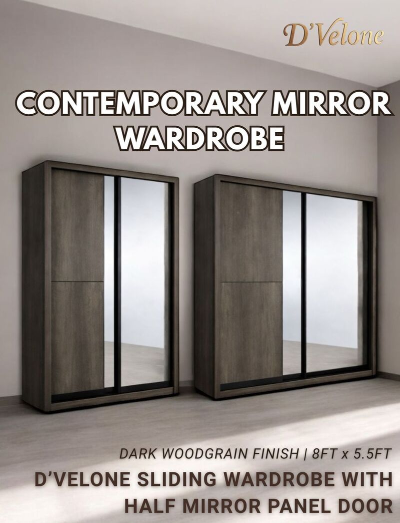 SLIDING WARDROBE WITH HALF MIRROR PANEL DOOR
